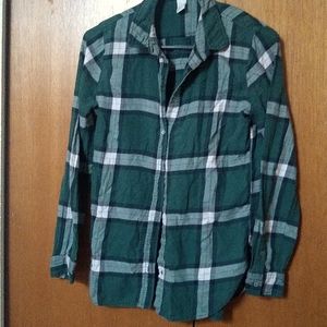 Forest Green flannel with sea shell buttons